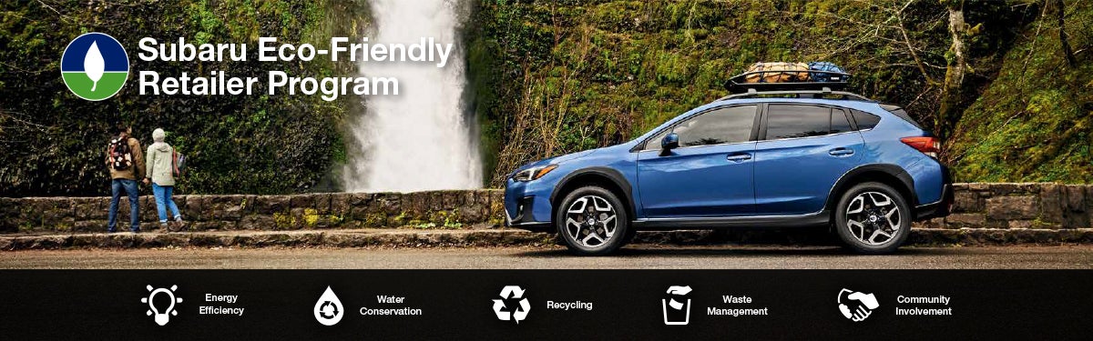 The Subaru Eco-Friendly Retailer Program logo with a blue Subaru and eco icons at bottom. | DELLA Subaru of Plattsburgh in Plattsburgh NY