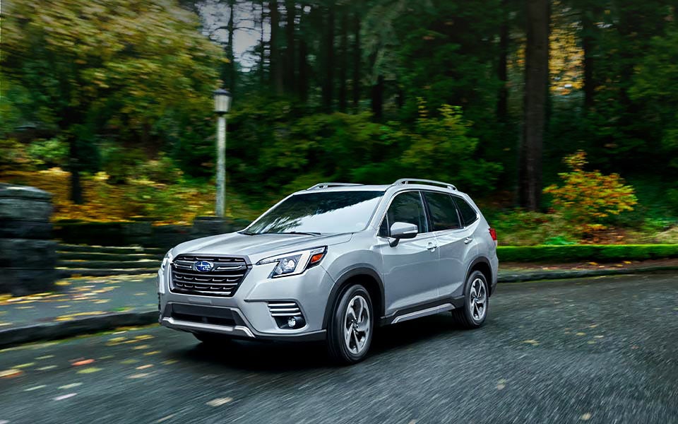 A 2022 Forester driving on a highway. | DELLA Subaru of Plattsburgh in Plattsburgh NY