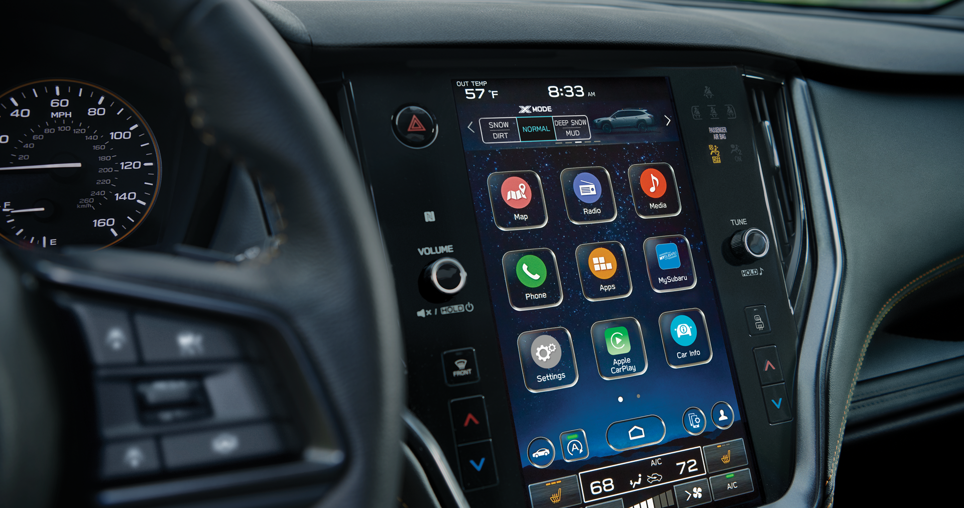 A close-up of the 11.6-inch touchscreen for the STARLINK Multimedia system on the 2023 Outback Wilderness. | DELLA Subaru of Plattsburgh in Plattsburgh NY