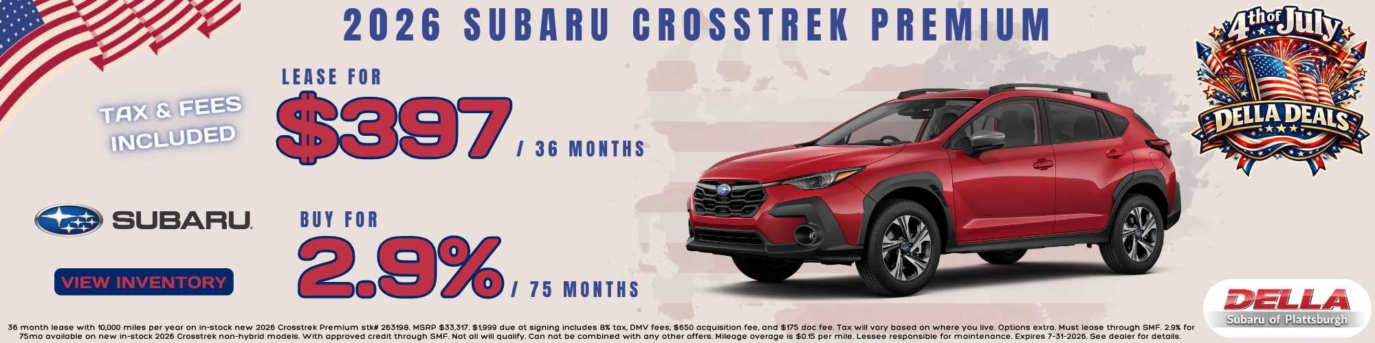 2026 Subaru Crosstrek sale at DELLA Subaru near Plattsburgh
