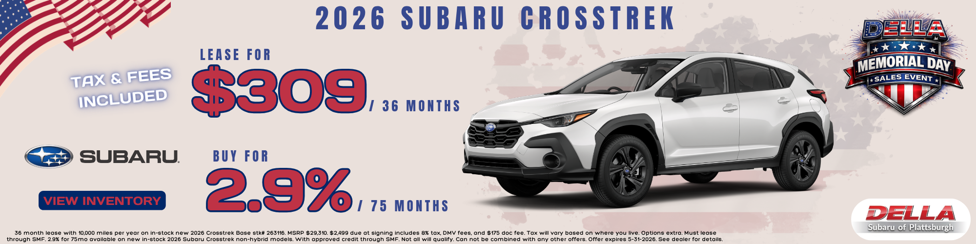 2026 Subaru Crosstrek sale at DELLA Subaru near Plattsburgh